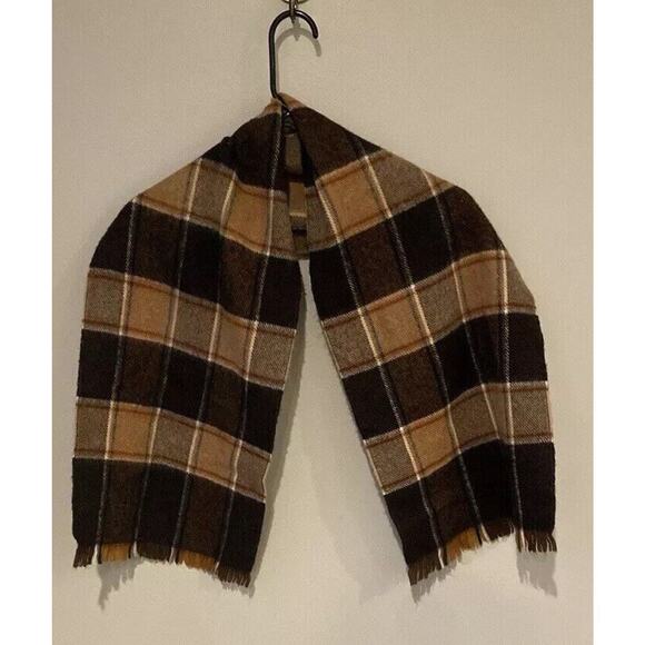 ZEPHLON Accessories - Zephlon Vintage Brown Plaid Soft Acrylic Fringed Scarf 54" X 12"